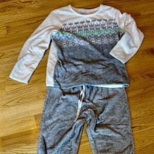 Croft & Barrow Intimates Faux Fur Pajama Set L Gray Winter Fair Isle